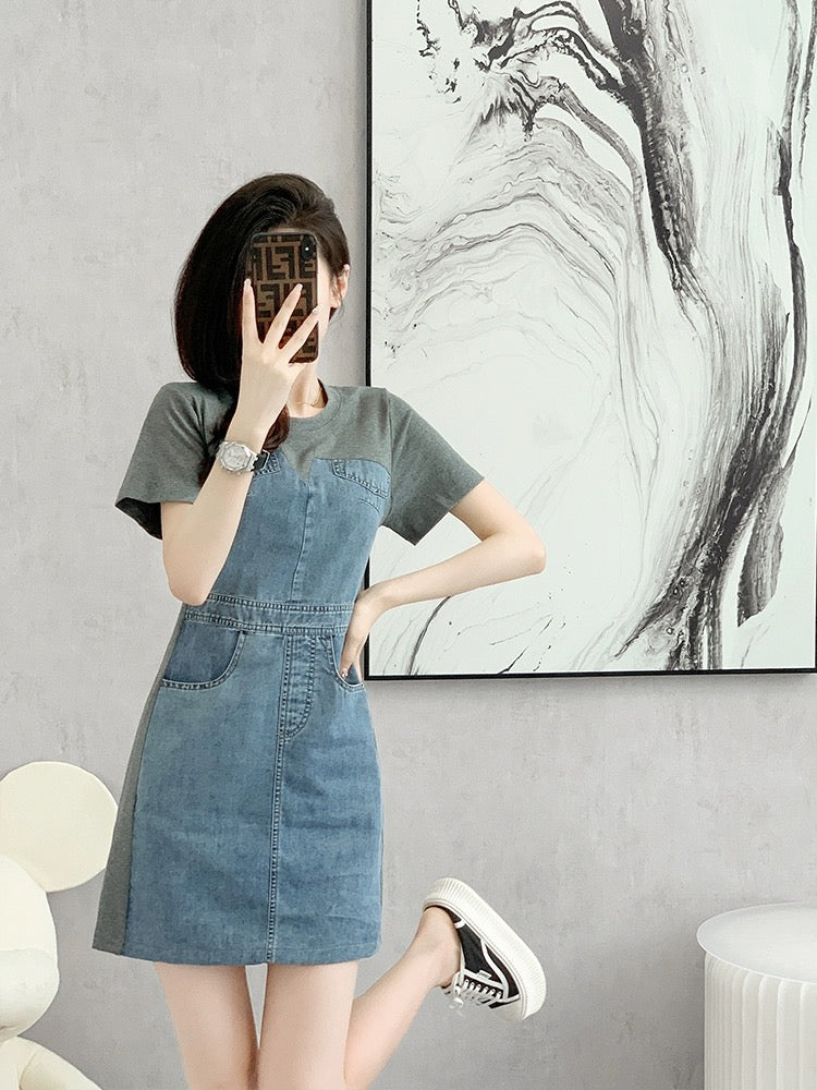 French denim a-line dress spring 2024 new small slim skirt women's summer niche design