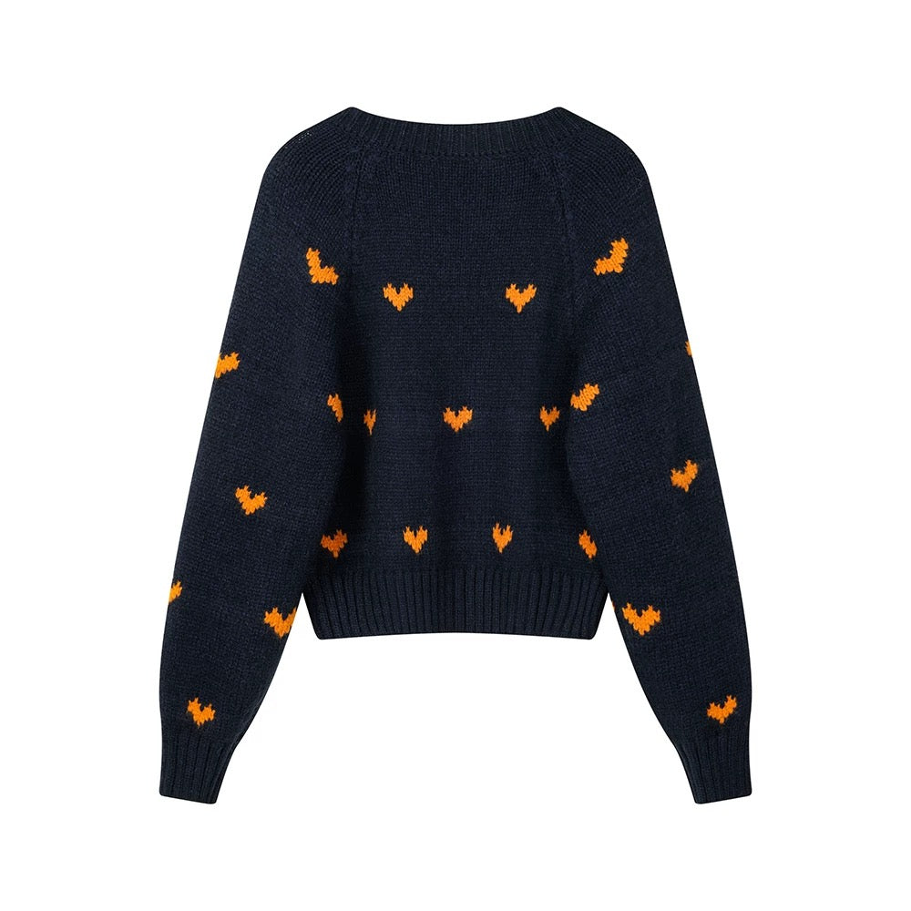 XinmonLee Korean style age-reducing jacquard heart design simple temperament knitted cardigan winter versatile sweater jacket