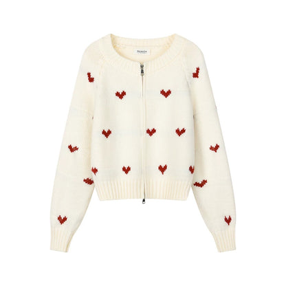 XinmonLee Korean style age-reducing jacquard heart design simple temperament knitted cardigan winter versatile sweater jacket