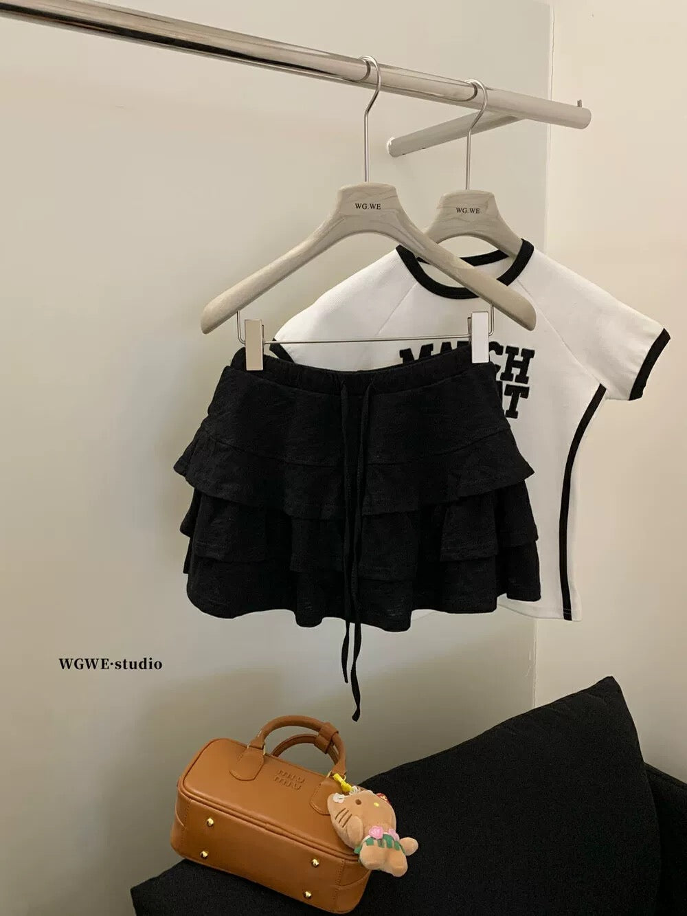 White cake skirt spring and summer high waist small size puffy skirt short a-line hip-covering slim drawstring skirt