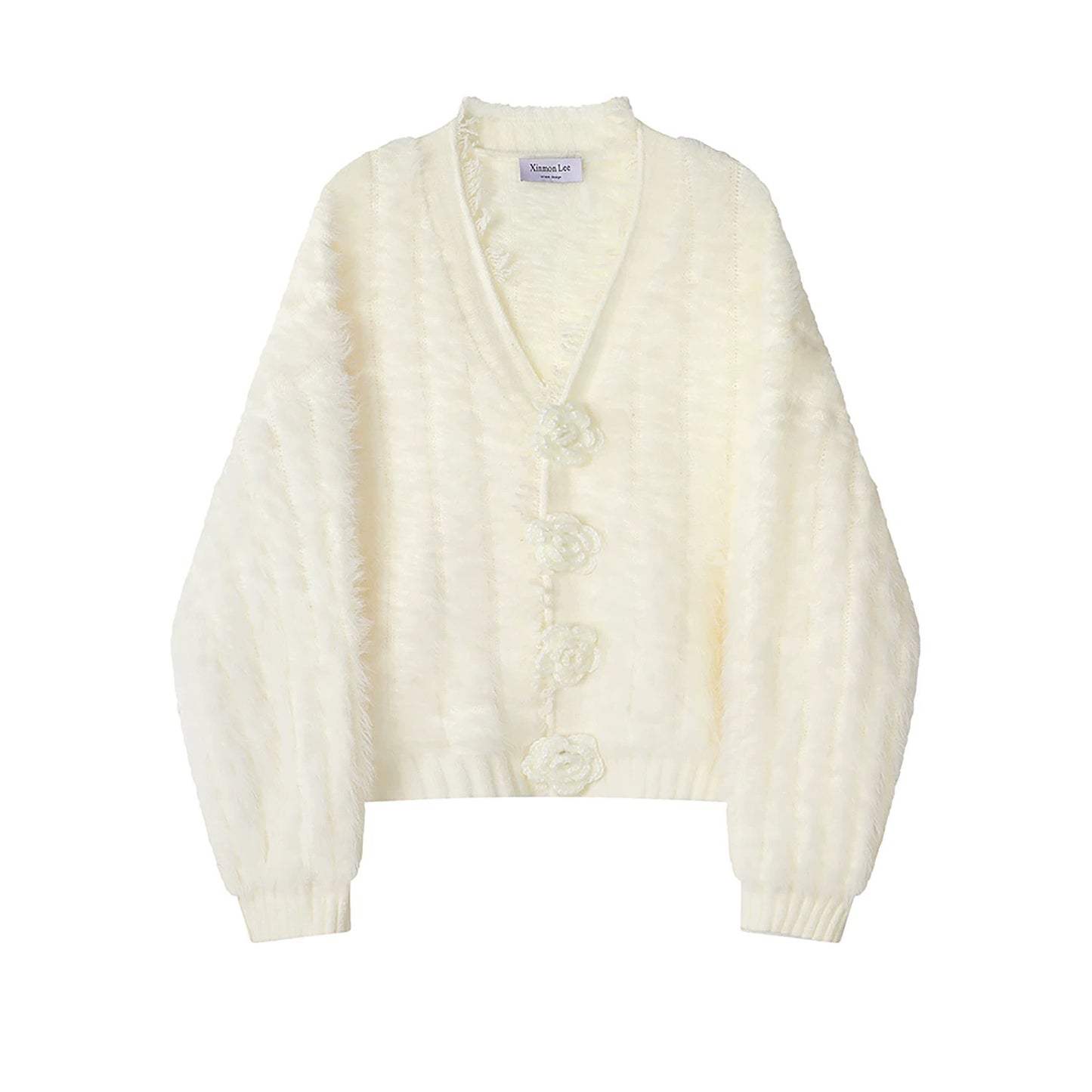 XinmonLee Korean sweet and gentle style three-dimensional flower design sense of foreign style beautiful casual soft waxy sweater winter