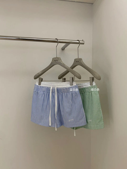 Seriously selling vertical stripes drawstring letter embroidery wide leg shorts loose summer casual shorts