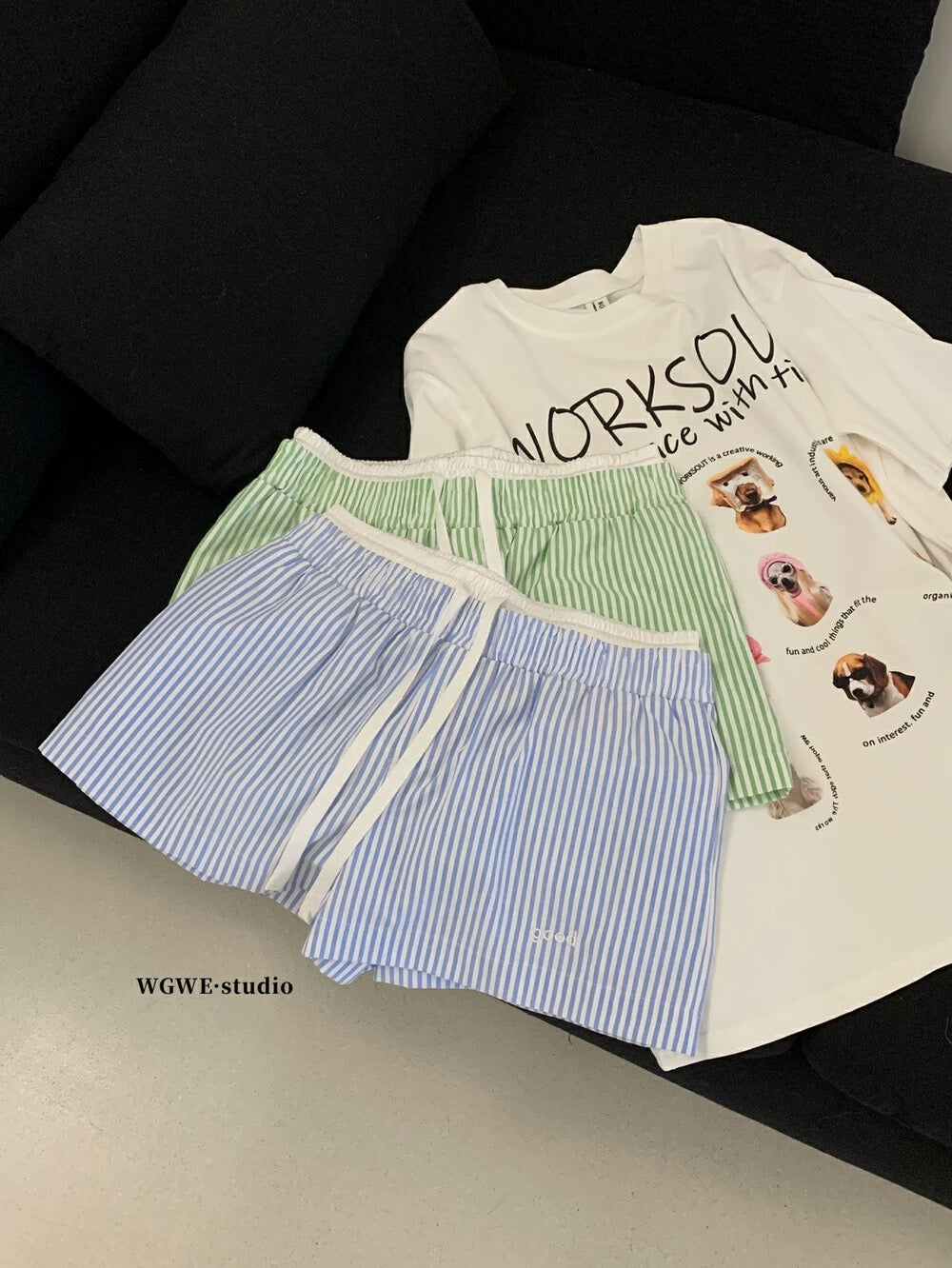 Seriously selling vertical stripes drawstring letter embroidery wide leg shorts loose summer casual shorts