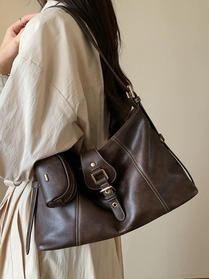 Chio2nd Toffee Hazelnut Shoulder Bag for Women, Large Capacity, Dark Brown, Retro Style, Suitable for Commuters, Shoulder Bag/Crossbody Bag