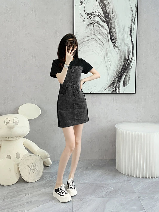 Summer French high-end black denim dress 2024 new women's spring design small and slim skirt