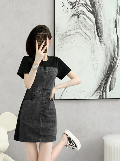 Summer French high-end black denim dress 2024 new women's spring design small and slim skirt