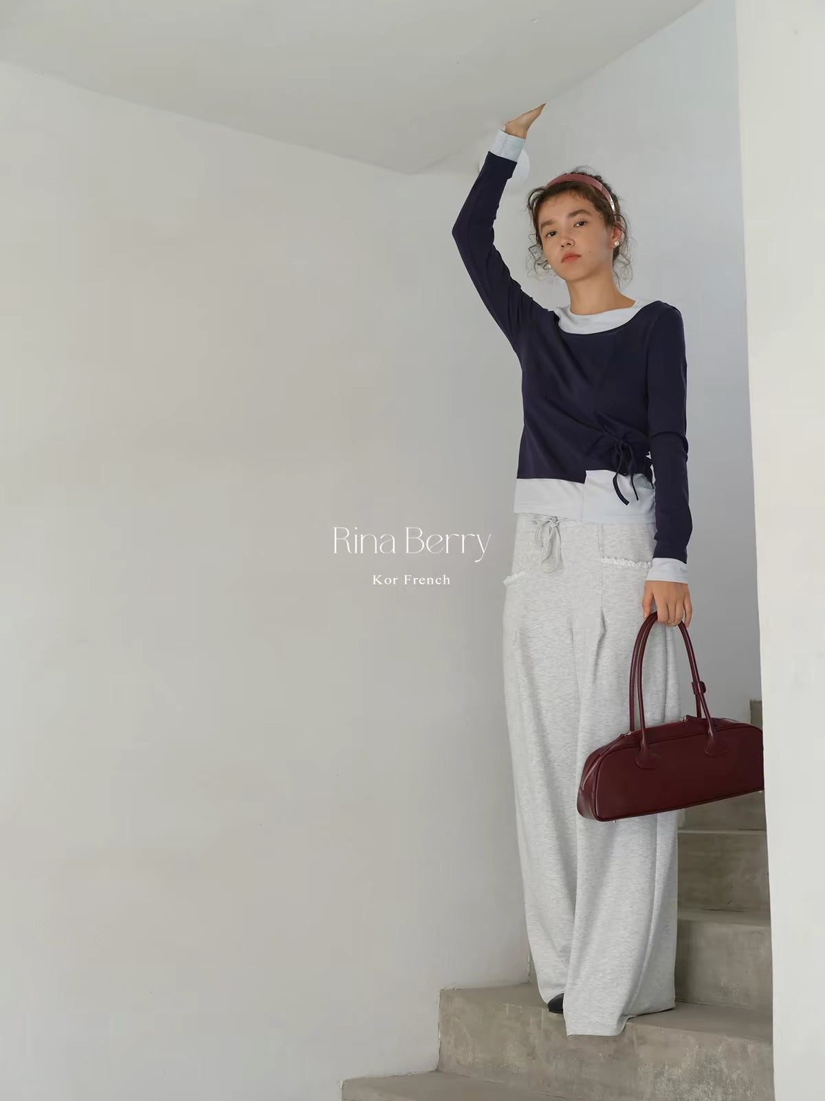 Rina Berry Lace-Paneled Straight-Leg Trousers – Autumn Loose-Fit Casual Pants with Drawstring Elastic Waist