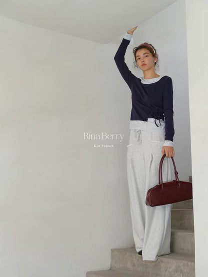 Rina Berry Lace-Paneled Straight-Leg Trousers – Autumn Loose-Fit Casual Pants with Drawstring Elastic Waist