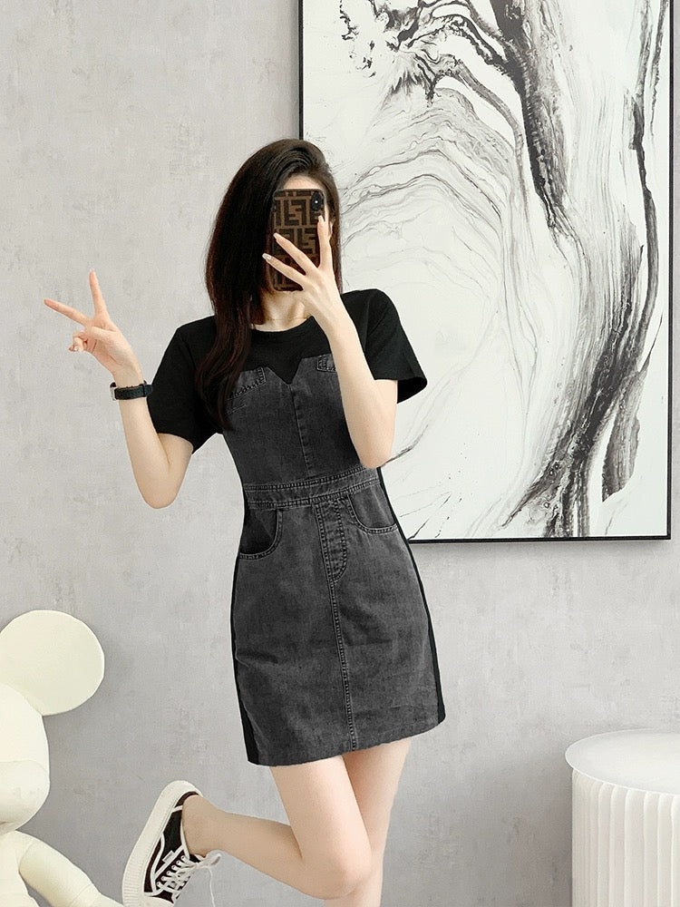 Summer French high-end black denim dress 2024 new women's spring design small and slim skirt