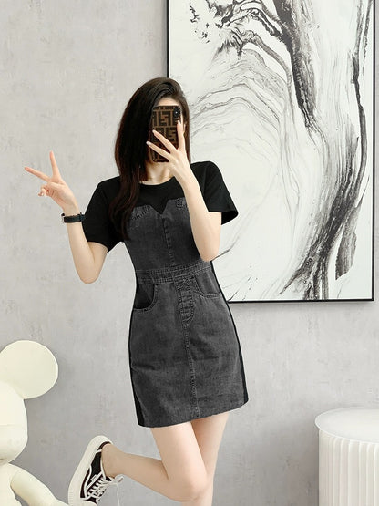 Summer French high-end black denim dress 2024 new women's spring design small and slim skirt