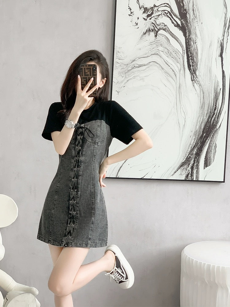 French high-end exquisite denim a-line dress spring small high-end skirt women summer 2024 new style
