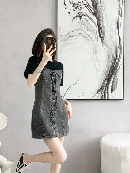 French high-end exquisite denim a-line dress spring small high-end skirt women summer 2024 new style