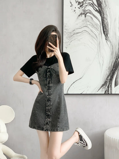 French high-end exquisite denim a-line dress spring small high-end skirt women summer 2024 new style