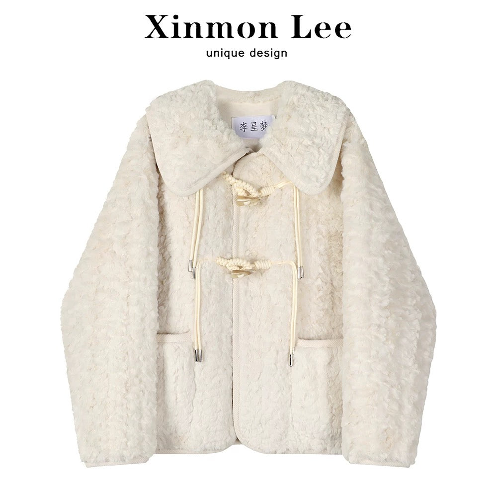 XinmonLee small fragrance style lambskin temperament lady high-end ladies short coat autumn and winter fur one-piece top