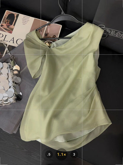Irregular one-shoulder sleeveless top for women, French style, sweet and spicy, new summer 2025, versatile and niche vest