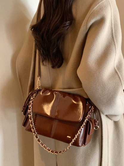 Chio2nd Winter Truffle Shoulder Bag, High-End, Unique, and Distinctive Style, Women's Glossy Textured Crossbody Bag