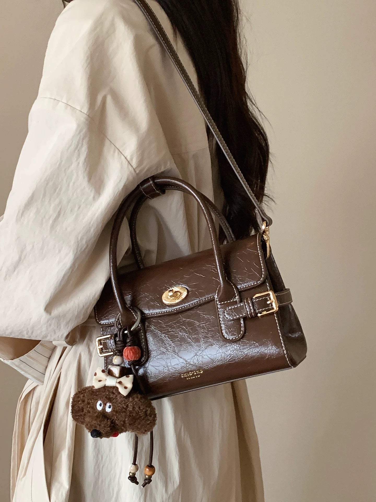 Chio2nd Scarlet Paris Handbag for Women, Vintage Oil-Wax Leather Textured Commuter Bag, Shoulder Bag/Crossbody Bag