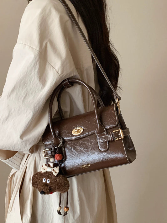 Chio2nd Scarlet Paris Handbag for Women, Vintage Oil-Wax Leather Textured Commuter Bag, Shoulder Bag/Crossbody Bag