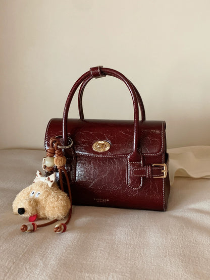Chio2nd Scarlet Paris Handbag for Women, Vintage Oil-Wax Leather Textured Commuter Bag, Shoulder Bag/Crossbody Bag