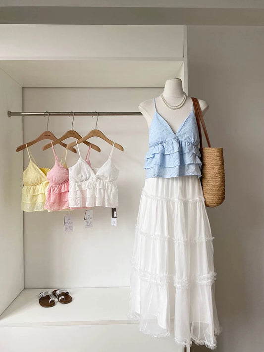 2025 summer new Korean style fashion all-match lace splicing camisole vest women's slim fit sleeveless top trend