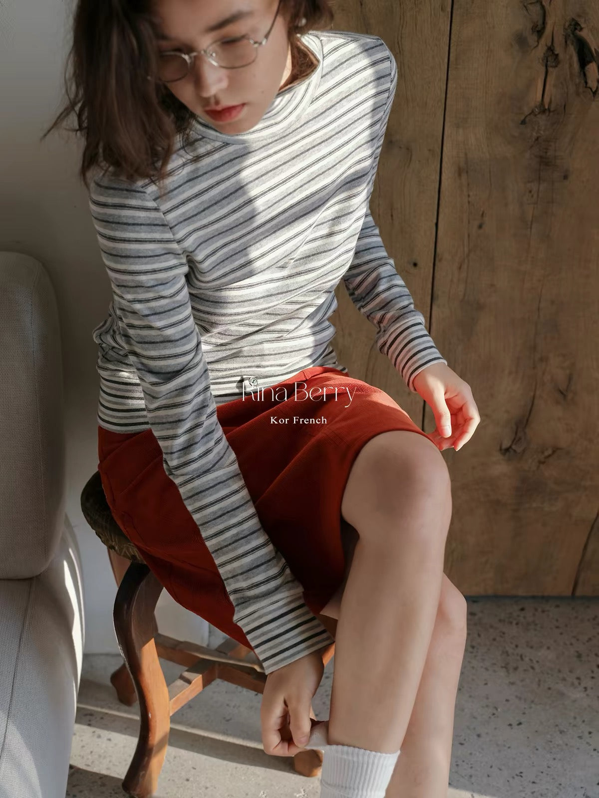 Rina Berry Women’s Striped Long-Sleeve Turtleneck Top – Slim-Fit Autumn Base Layer with a Faux-Placket Hem Detail