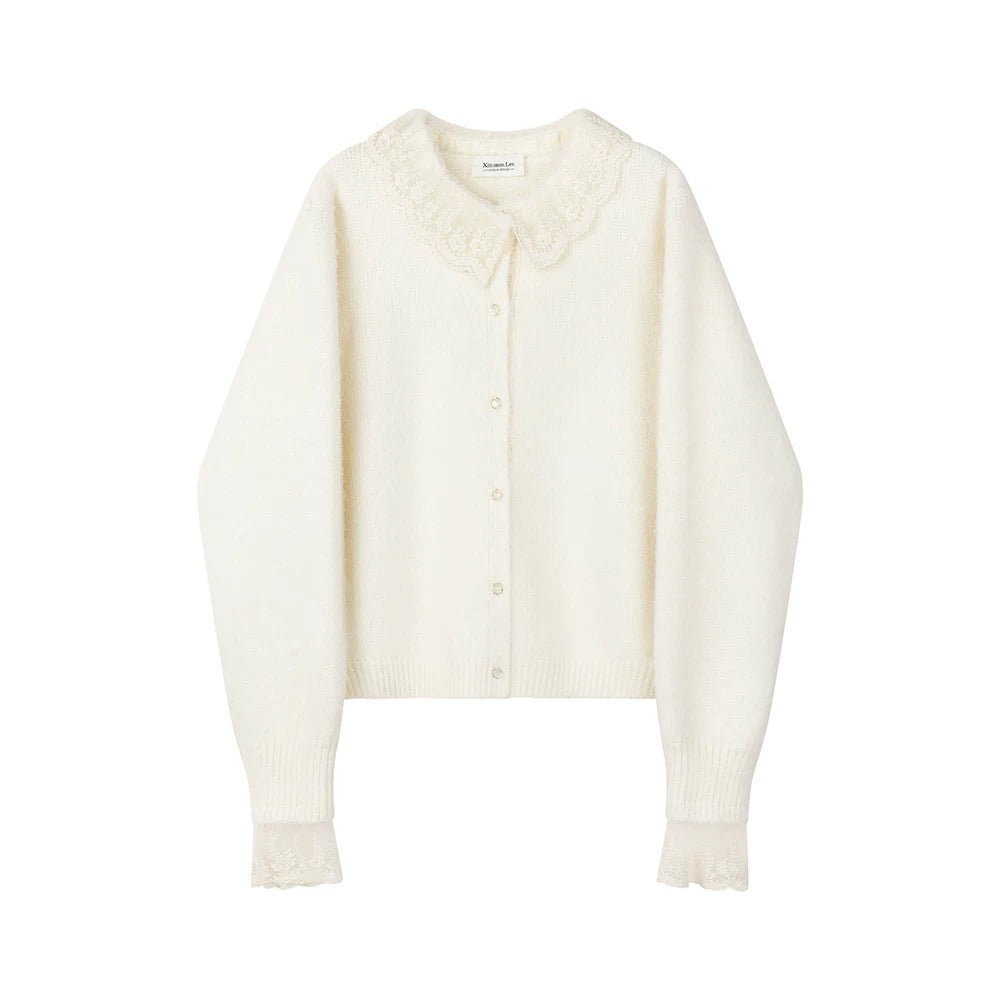 XinmonLee Korean sweet and fashionable age-reducing splicing lace lace fake two-piece sweater soft and loose and slim