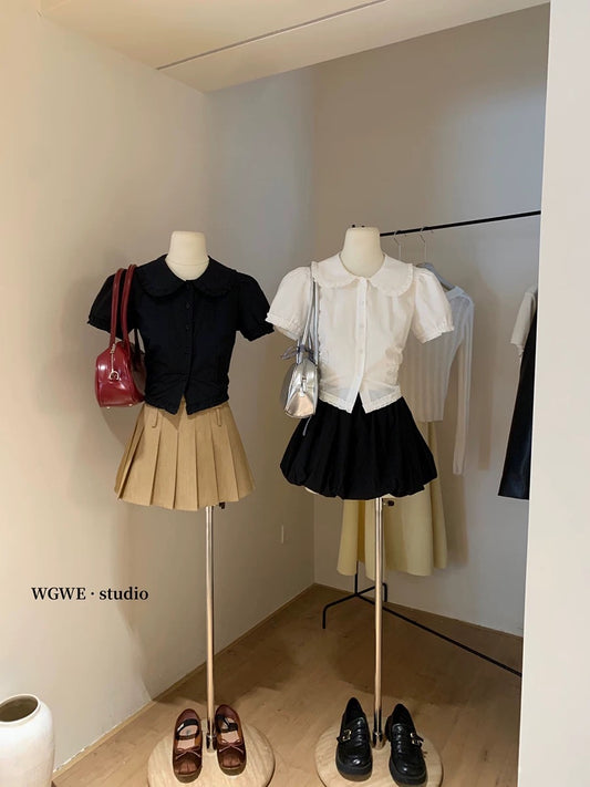 Small white short-sleeved shirt for women in summer 2025 new puff sleeve French shirt slim short top