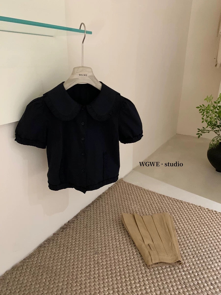 Small white short-sleeved shirt for women in summer 2025 new puff sleeve French shirt slim short top