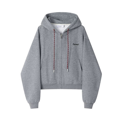 XinmonLee high-grade red retro letter embroidered sweater hooded cardigan jacket slim temperament autumn and winter