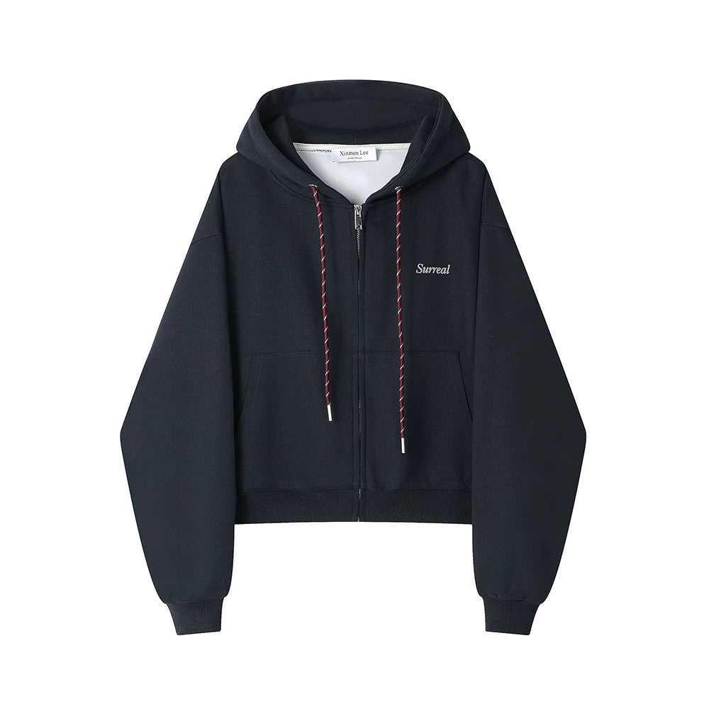 XinmonLee high-grade red retro letter embroidered sweater hooded cardigan jacket slim temperament autumn and winter