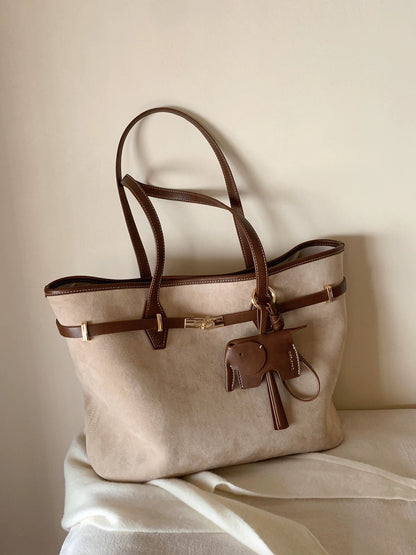 Chio2nd Snow Night Warm Light Tote Bag for Women, Large Capacity, Brown, Elegant Commuter Bag, Handbag/Shoulder Bag