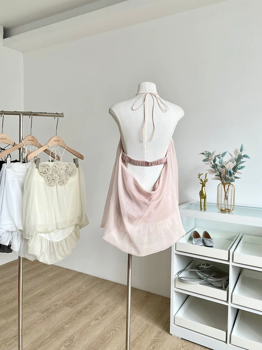 2025 summer new Korean pure sexy three-dimensional flower tube top halter neck vest niche temperament tops for women