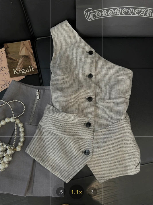 inspired off-shoulder tank top, asymmetrical design, unique summer style, chic and sexy sleeveless top.