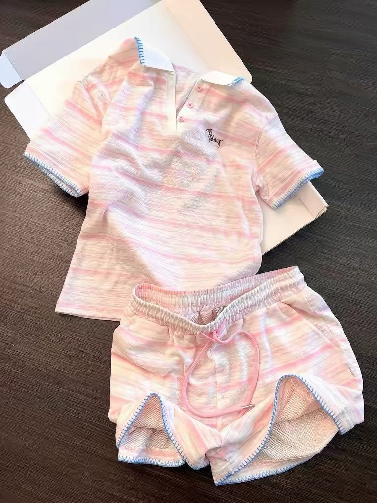 2026 New Korean Style Striped Puppy Pajamas for Women, Summer Short-Sleeve Shorts, Home Wear, Spring and Autumn Casual Wear, Can Be Worn Outside