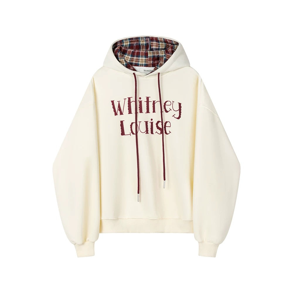 XinmonLee American retro design plaid splicing hooded sweatshirt temperament leisure lazy style autumn and winter