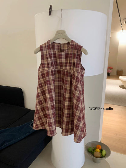French design niche plaid vest shirt women's summer lazy loose sleeveless babydoll shirt top small shirt