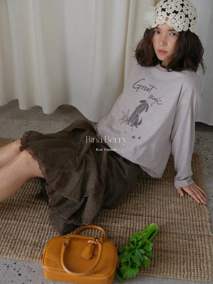 Rina Berry Lyocell-and-Lace Paneled Petal-Style Skirt – A Flowy, Asymmetrical A-Line Maxi Skirt for Autumn