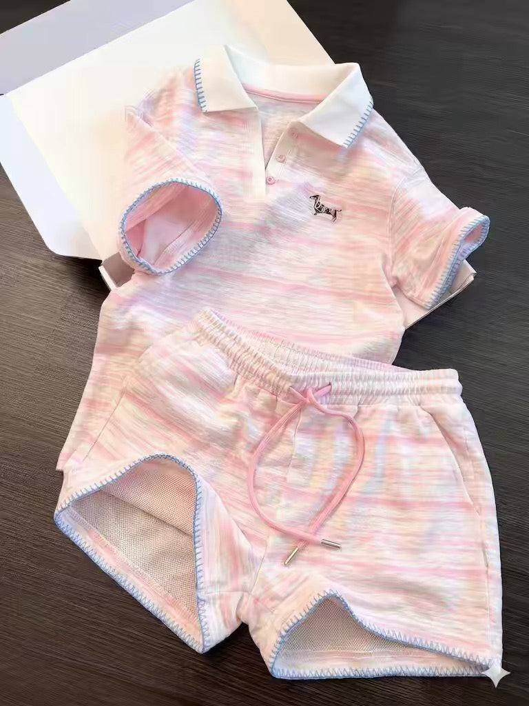 2026 New Korean Style Striped Puppy Pajamas for Women, Summer Short-Sleeve Shorts, Home Wear, Spring and Autumn Casual Wear, Can Be Worn Outside