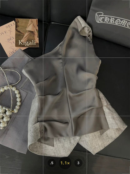 inspired off-shoulder tank top, asymmetrical design, unique summer style, chic and sexy sleeveless top.