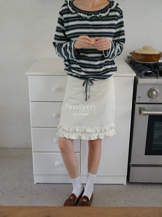 Rina Berry Corduroy Ruffled High-Waisted Slimming Skirt – Korean-Style French-Inspired Autumn Piece