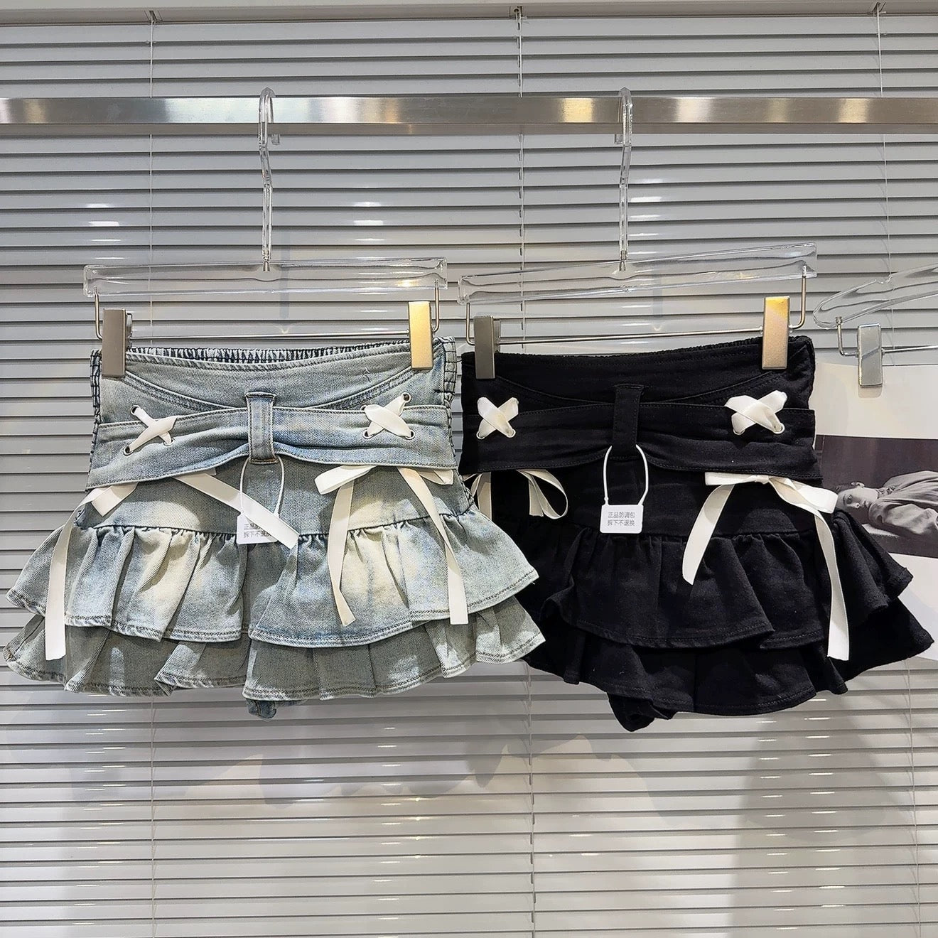 Internet celebrity same style 2025 summer new street sweet cross tie knot denim short skirt cake skirt skirt female