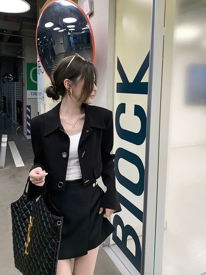 Black short casual handsome suit jacket for women 2024 autumn high-end street-friendly suit shorts suit for small people