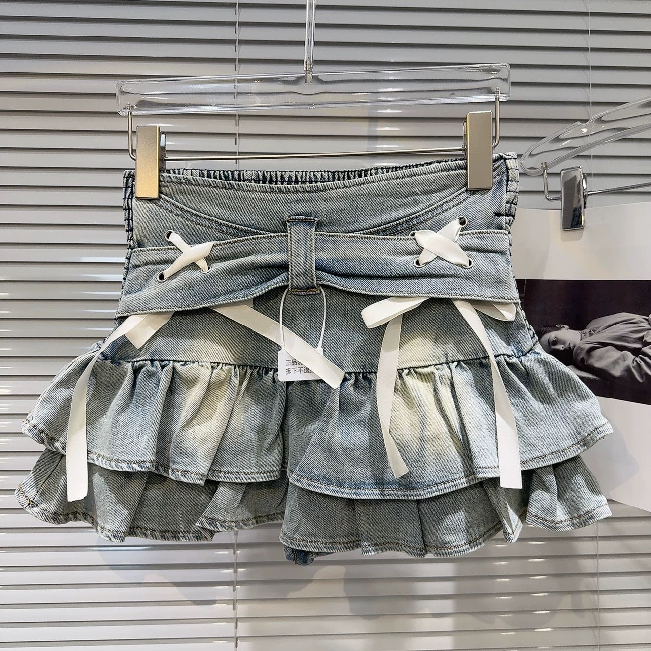 Internet celebrity same style 2025 summer new street sweet cross tie knot denim short skirt cake skirt skirt female