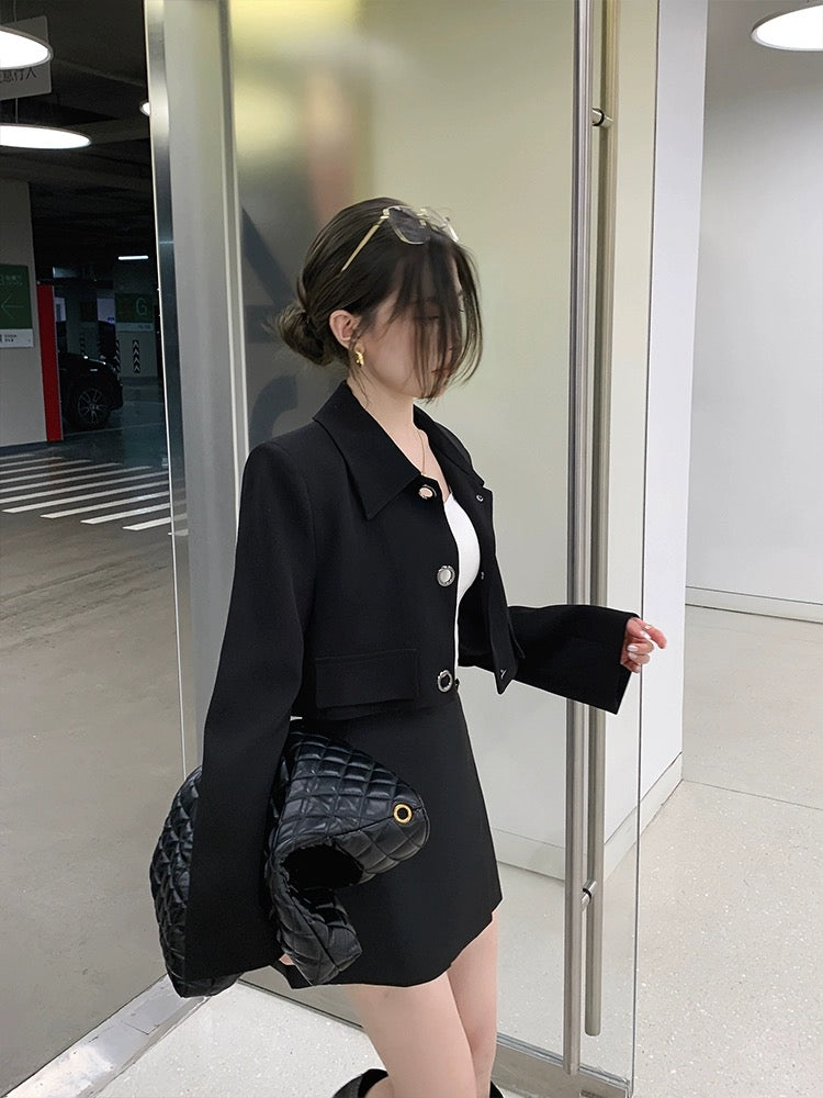 Black short casual handsome suit jacket for women 2024 autumn high-end street-friendly suit shorts suit for small people