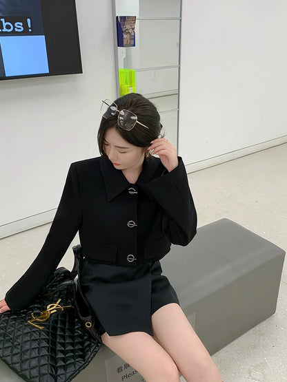 Black short casual handsome suit jacket for women 2024 autumn high-end street-friendly suit shorts suit for small people
