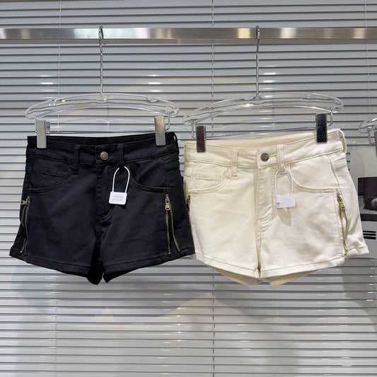 Internet celebrity style 2025 summer new style sweet cool hot girl side metal zipper design washed three-quarter denim shorts
