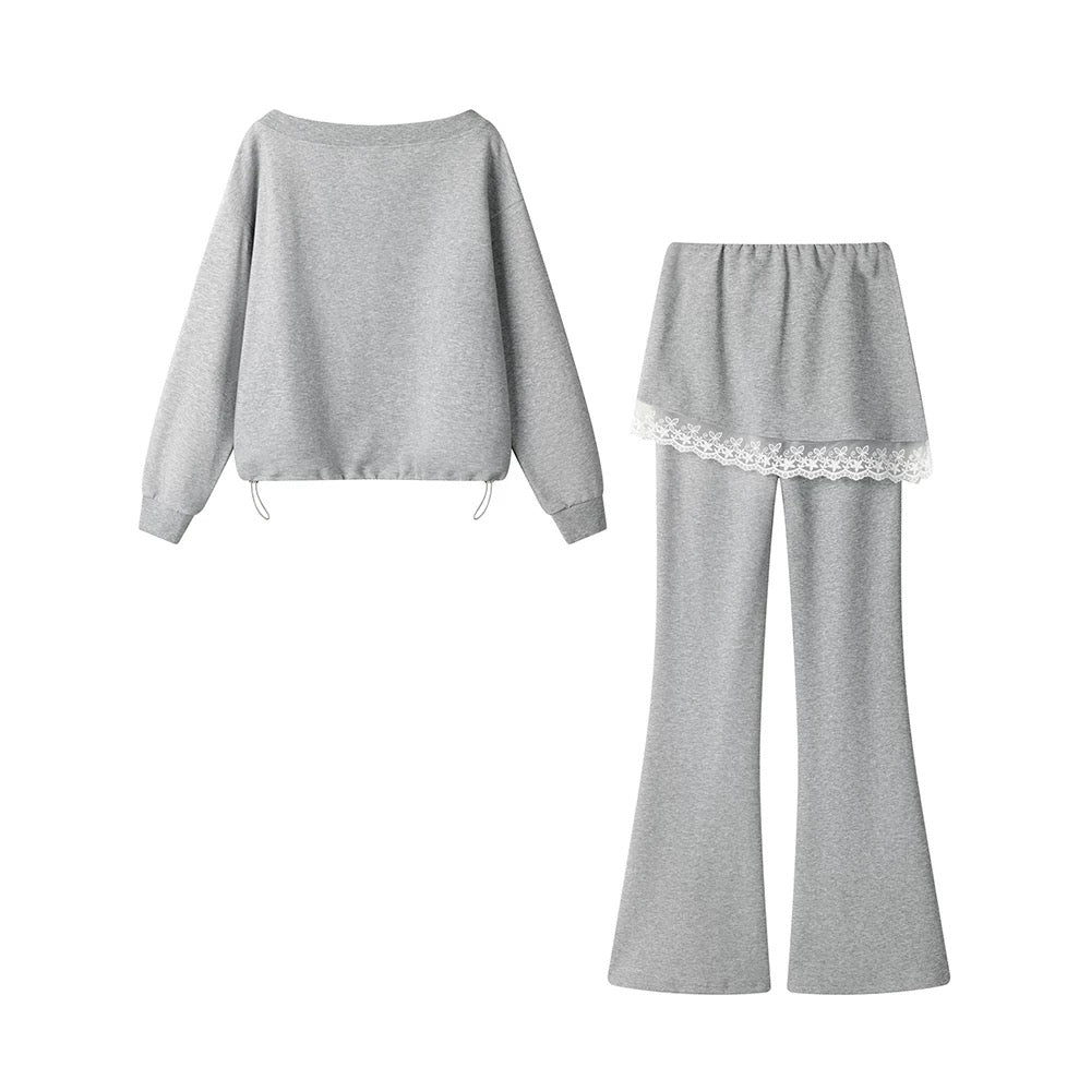 XinmonLee fake two-piece fart curtain pants skirt slim fit slim trousers spring age-reducing loose sweater two-piece set spring