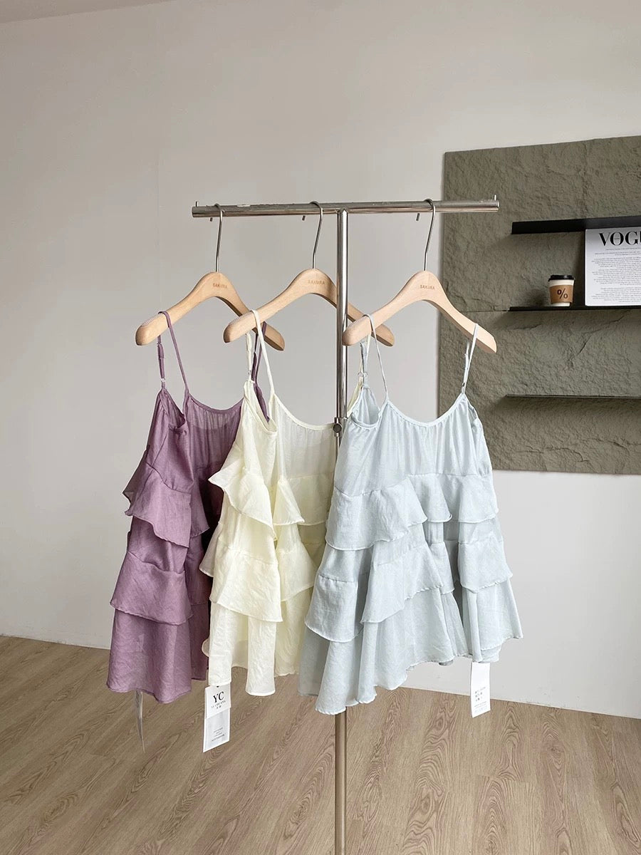 2025 summer new French sweet age-reducing ruffled camisole for women slim casual all-match tops trend