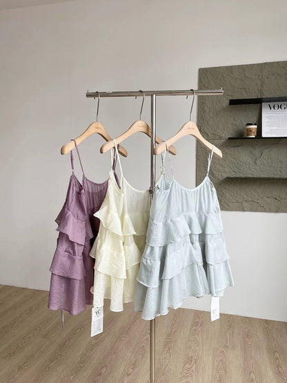 2025 summer new French sweet age-reducing ruffled camisole for women slim casual all-match tops trend