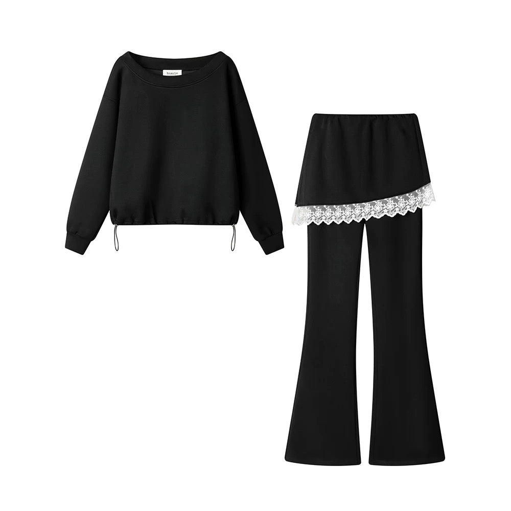 XinmonLee fake two-piece fart curtain pants skirt slim fit slim trousers spring age-reducing loose sweater two-piece set spring